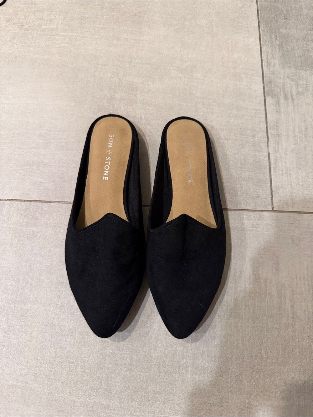 Sun + Stone Black Pointed Slip-On Mules